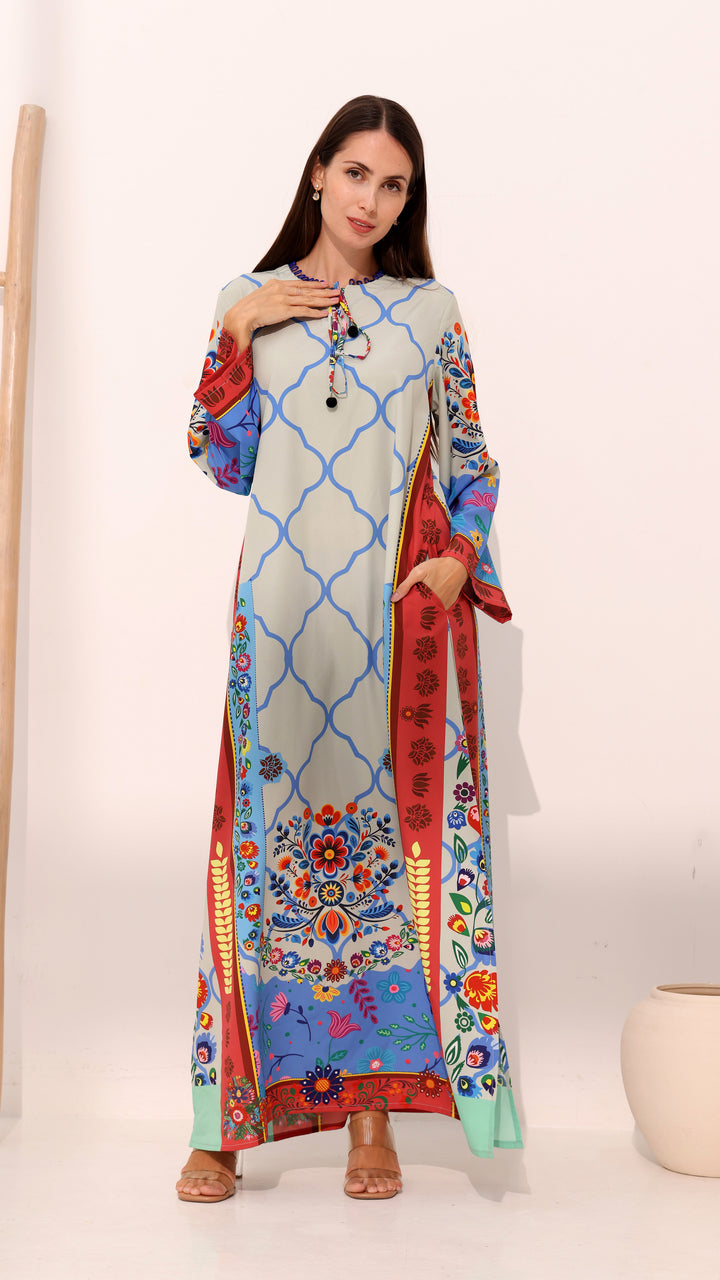 beautiful floral pattern kaftan dress in sharjah