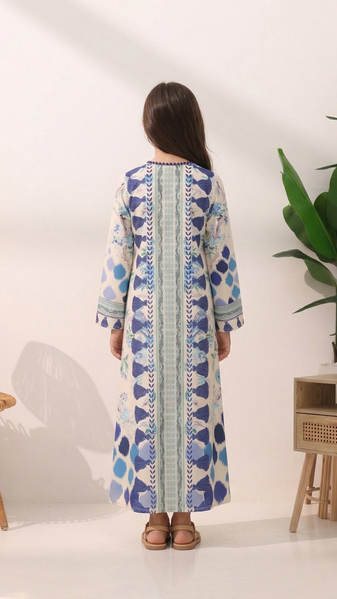 Blossom Charm White Kids Kaftan Dress