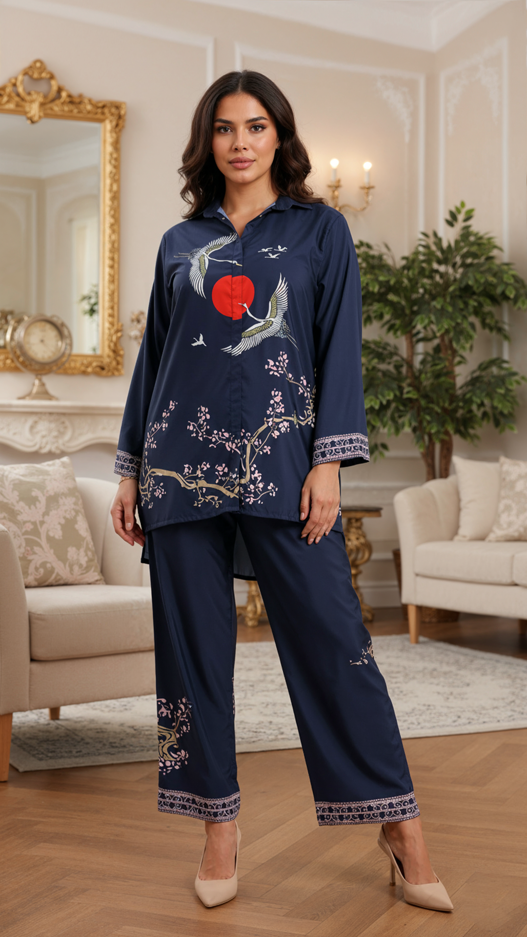 navy blue two piece set for women