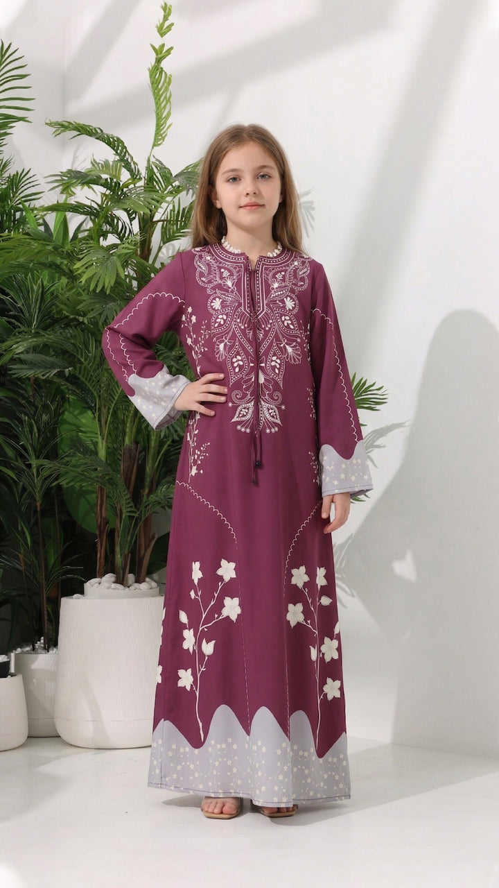 Orienra Claret Kids Kaftan Dress