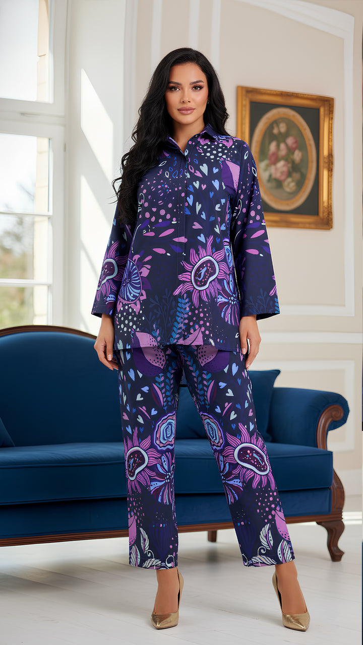 navy and purple two piece set for women