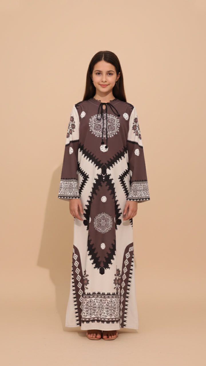 Layali Mocha Kids Kaftan Dress