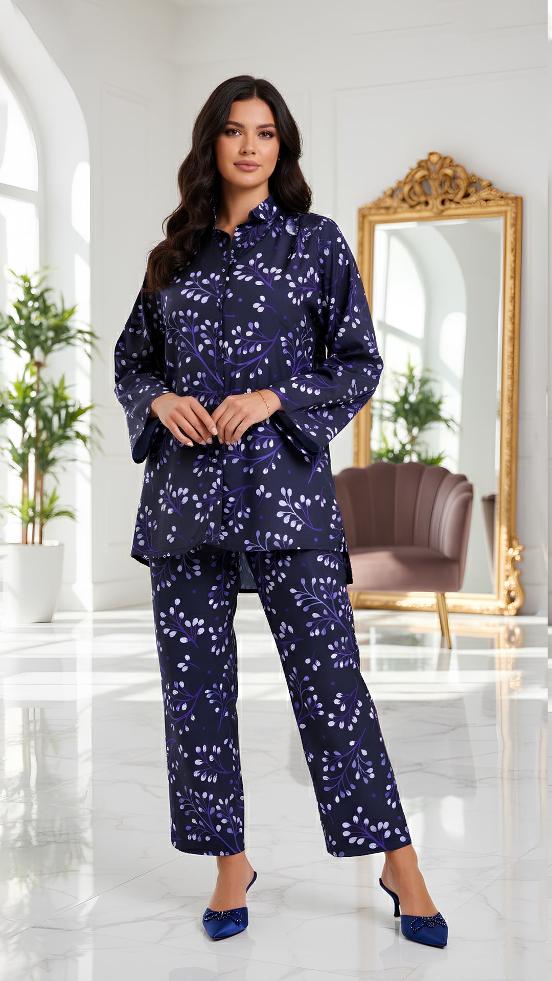 trendy co-ord set for women in navy blue color