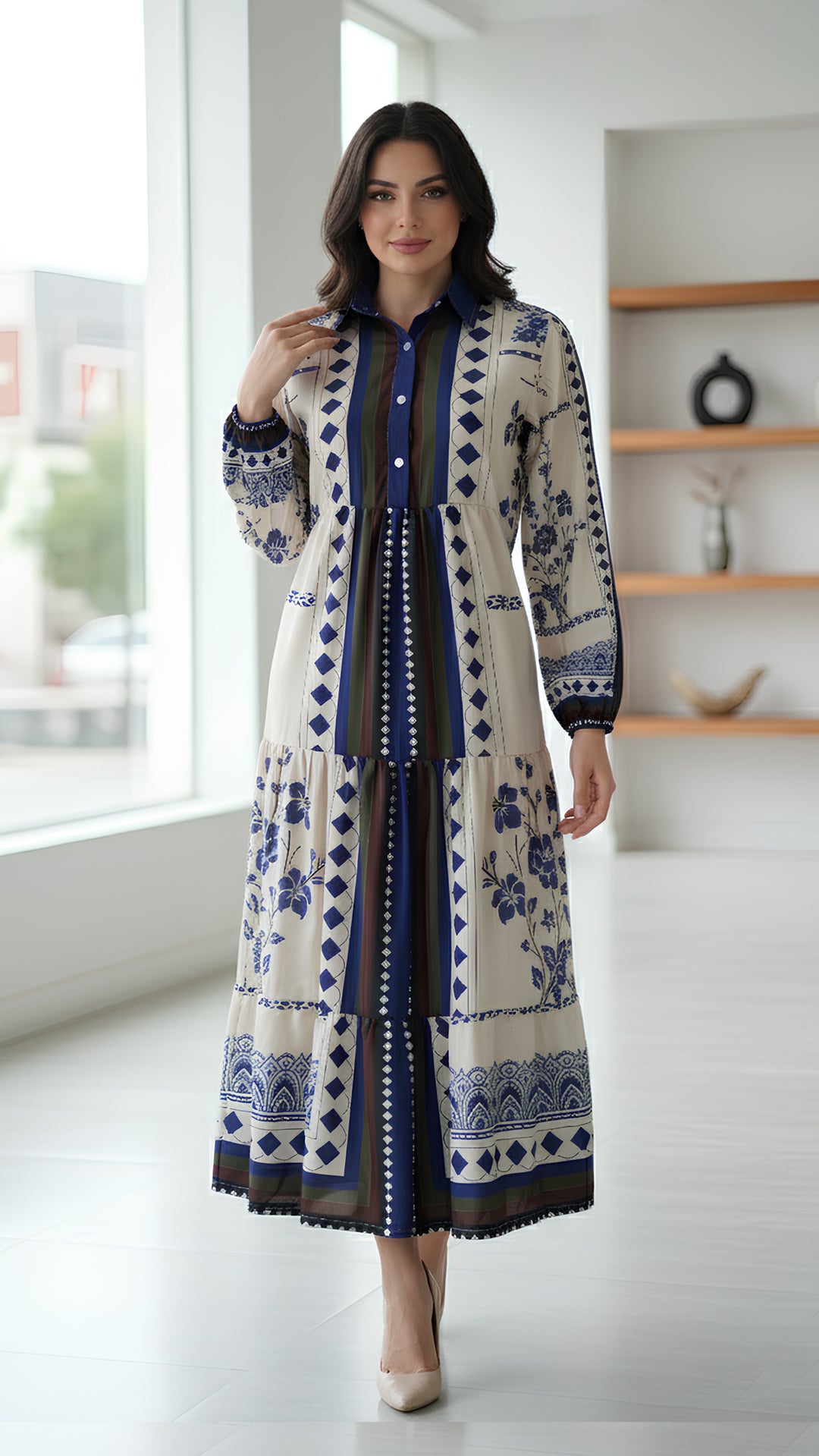 floral design white shirt dress for women