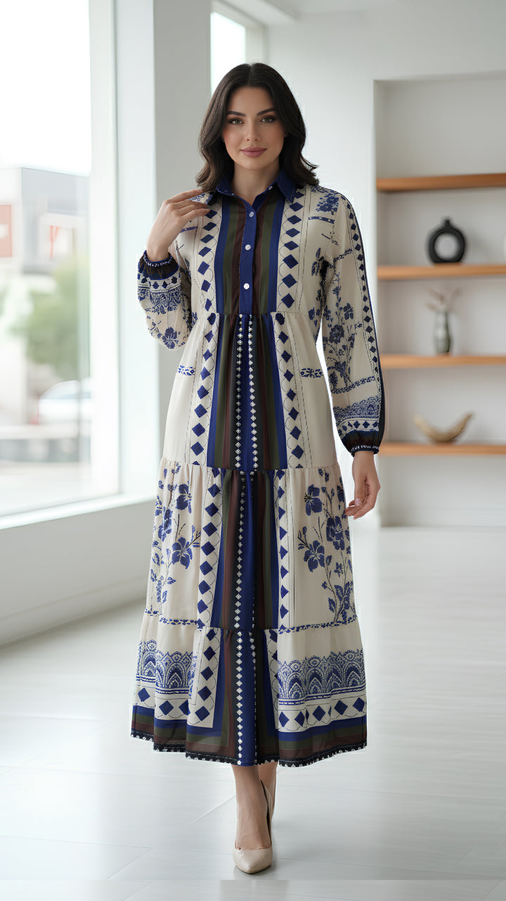 floral design white shirt dress for women