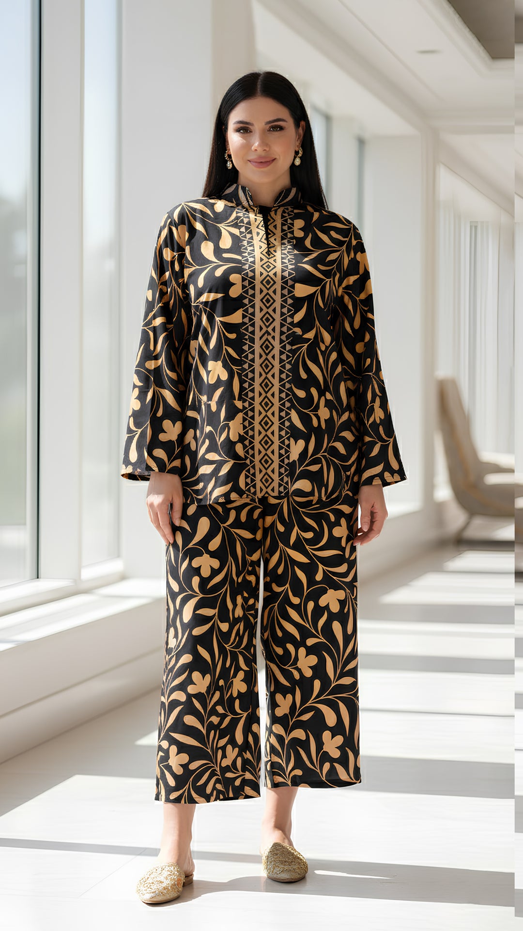 black and yellow two piece set for women