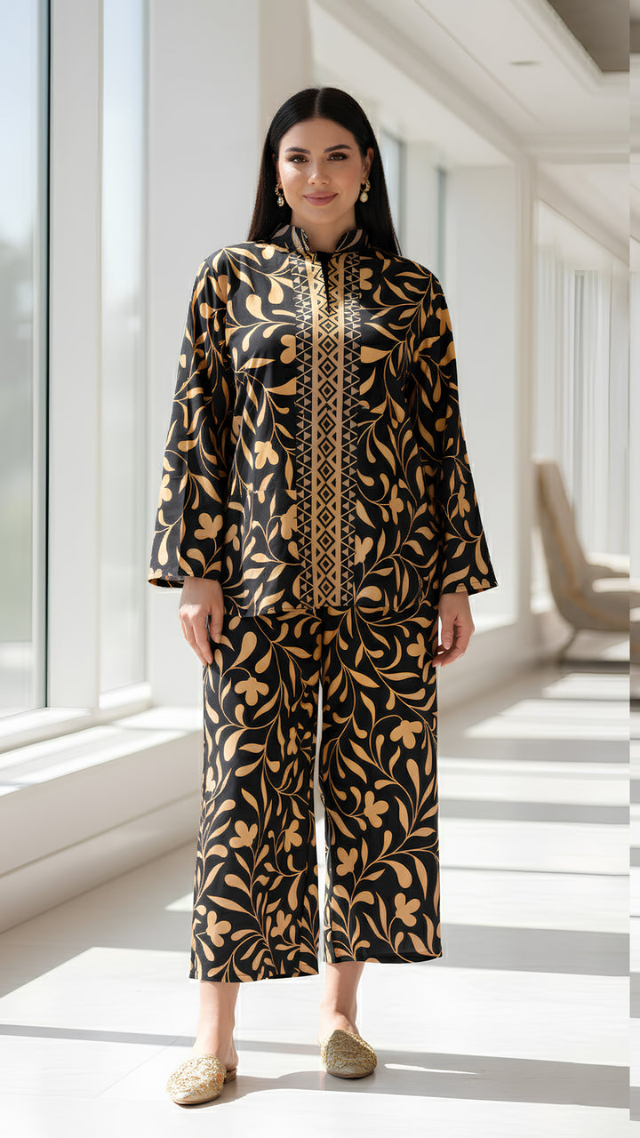 black and yellow two piece set for women