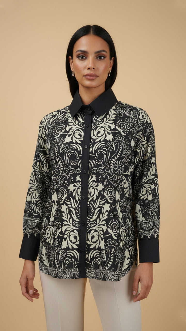 Noir Fleur Button-Down Shirt