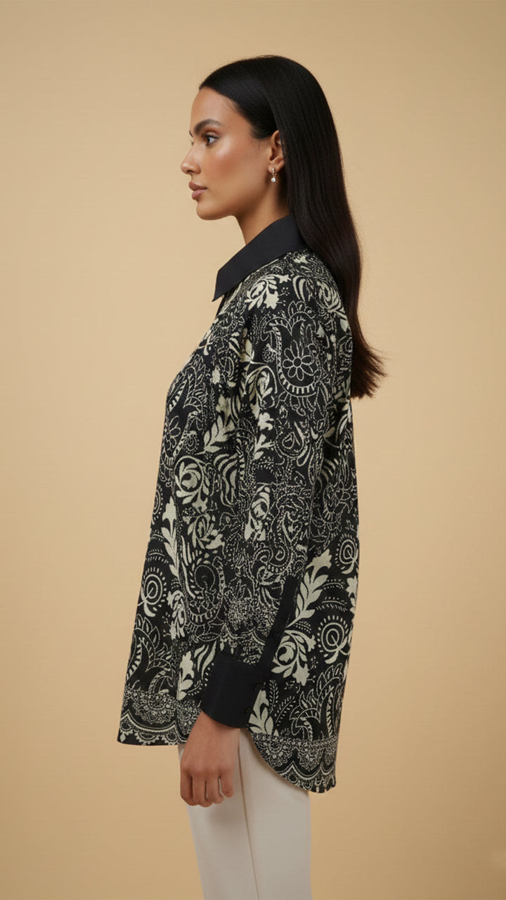 Noir Fleur Button-Down Shirt