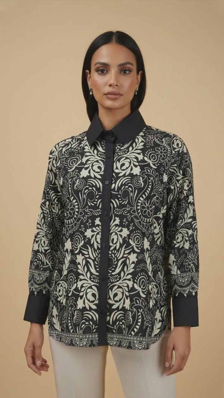 Noir Fleur Button-Down Shirt