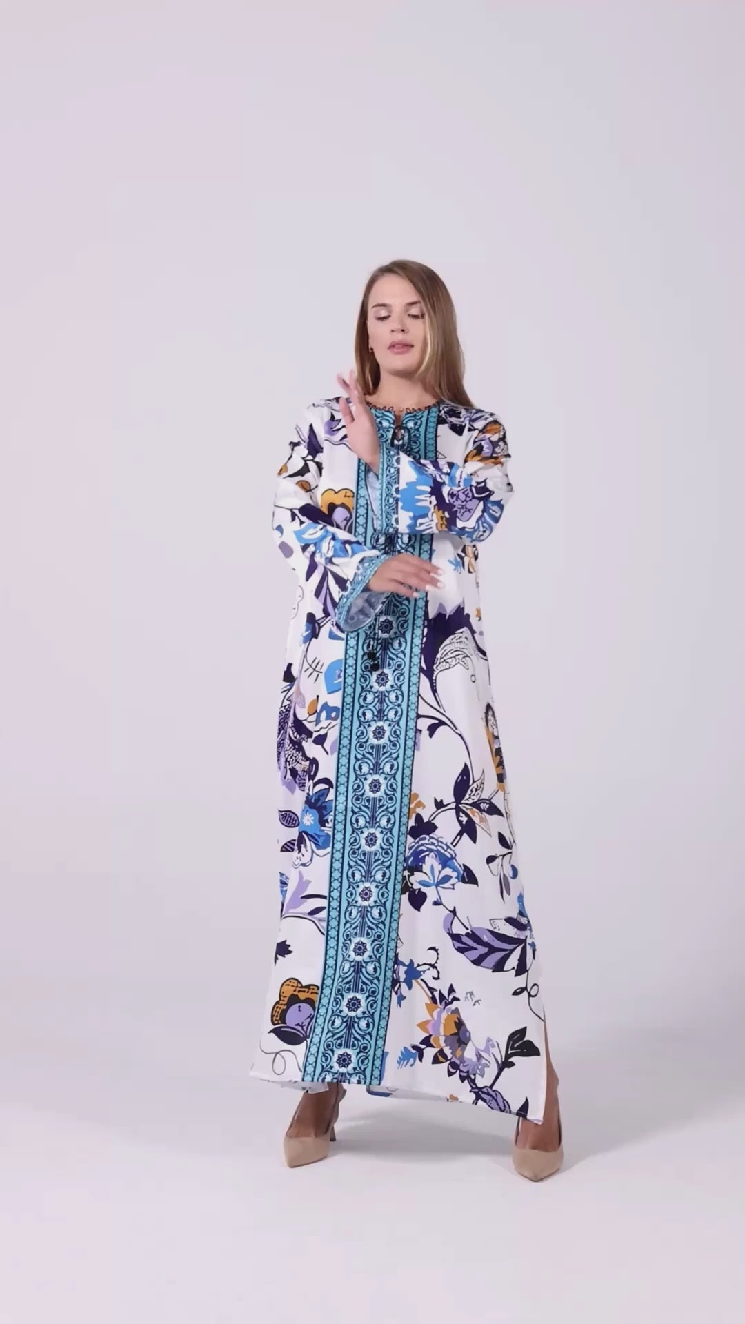 Sapphire Bloom Kaftan Dress