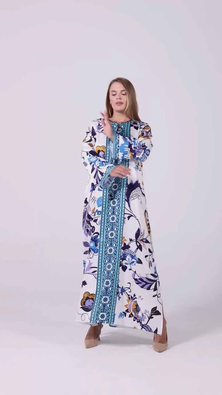 Sapphire Bloom Kaftan Dress